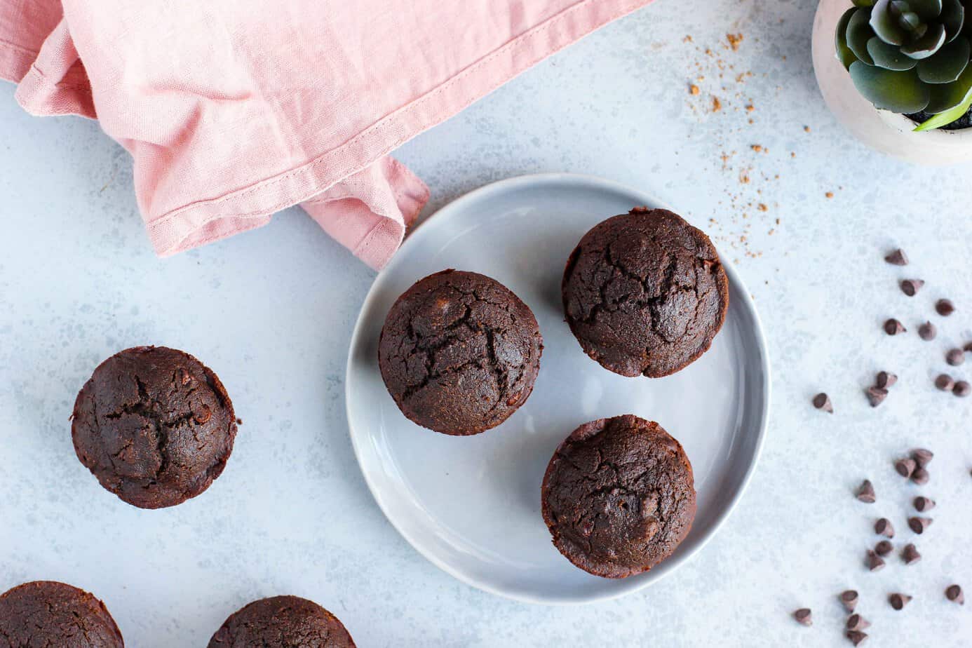  Vegan mocha muffins on a plate