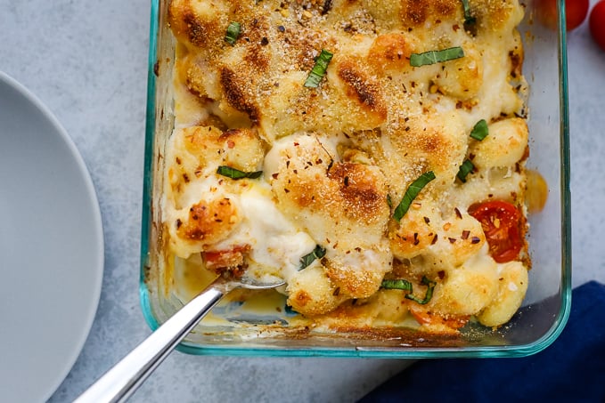 baked gnocchi in a pan