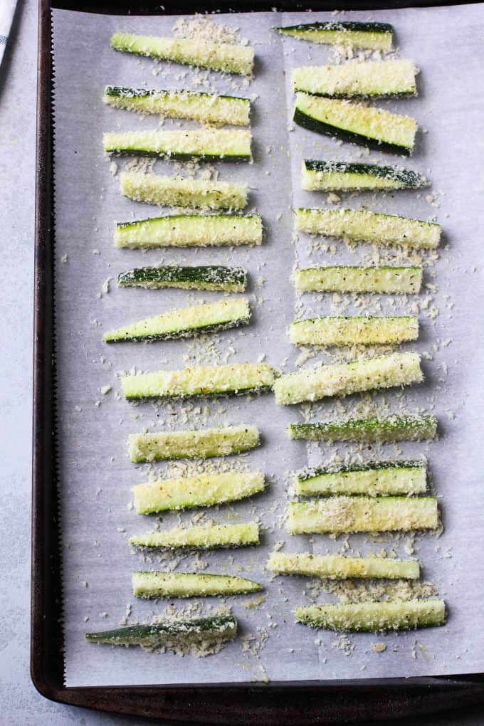 Zucchini fries on a tray