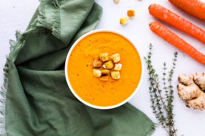carrot ginger bisque soup in a bowl