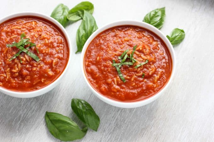 tomato soup in bowls