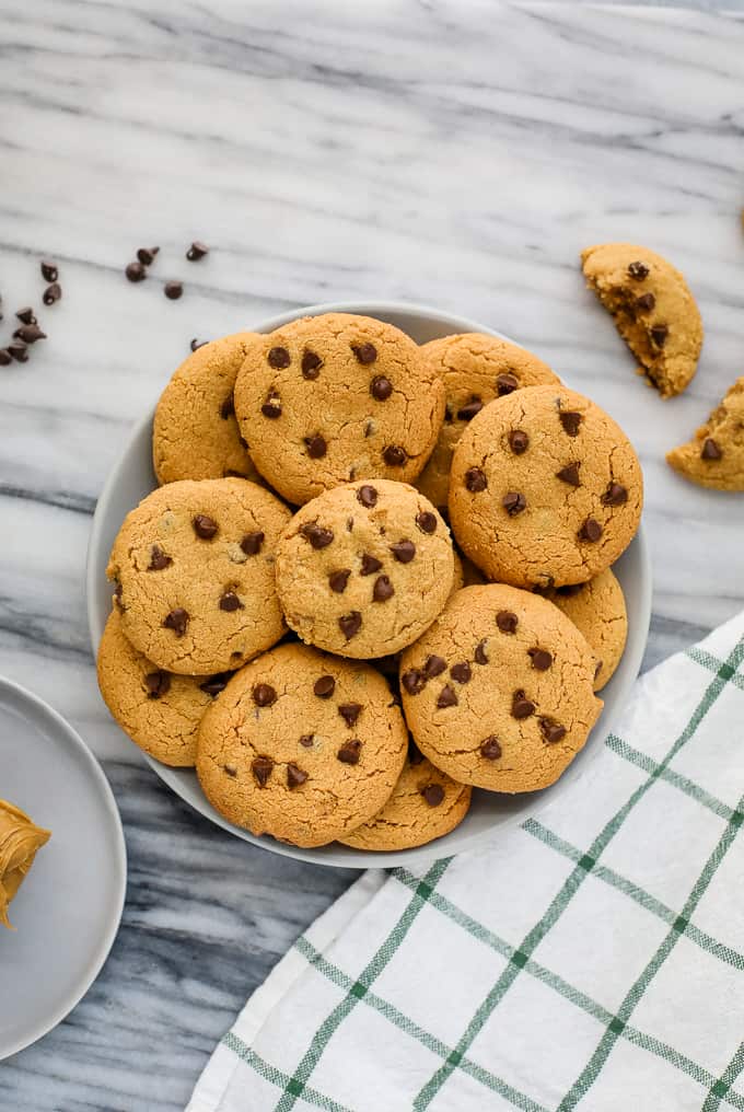 peanut butter chocolate chip cookies on a plate