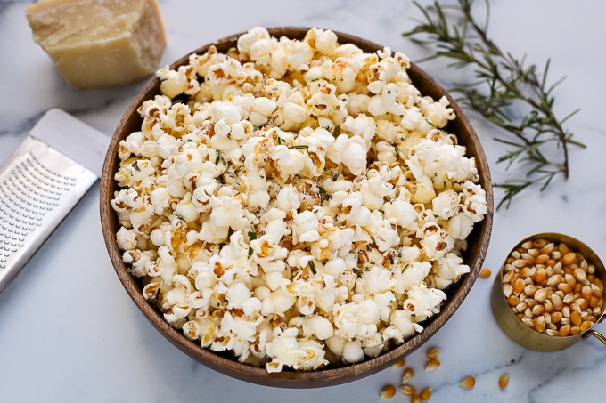 rosemary popcorn in a bowl