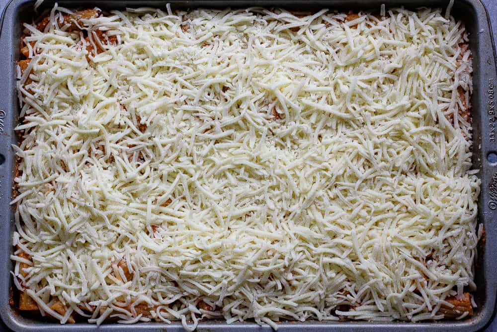 baked ziti topped with cheese