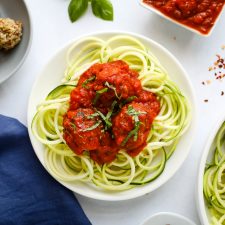 nutmeat balls on zucchini noodles
