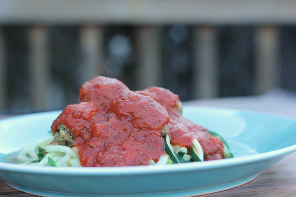zucchini noodles and vegetarian meatballs