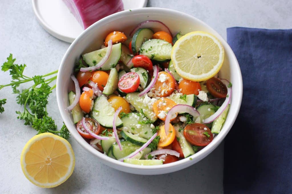 Greek tomato and cucumber salad