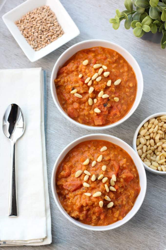 simmered farro with tomatoes