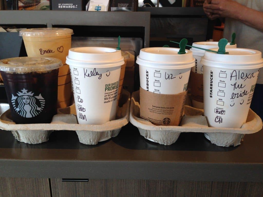 coffee cups with names written on them
