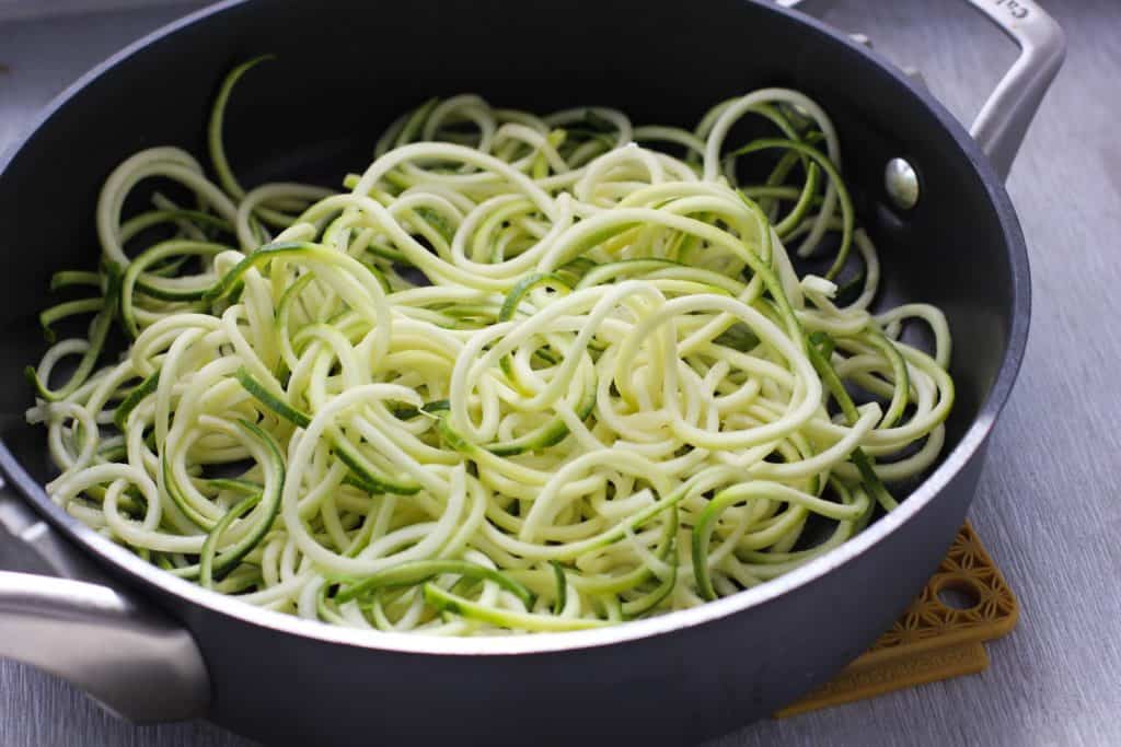zucchini noodles in a pan