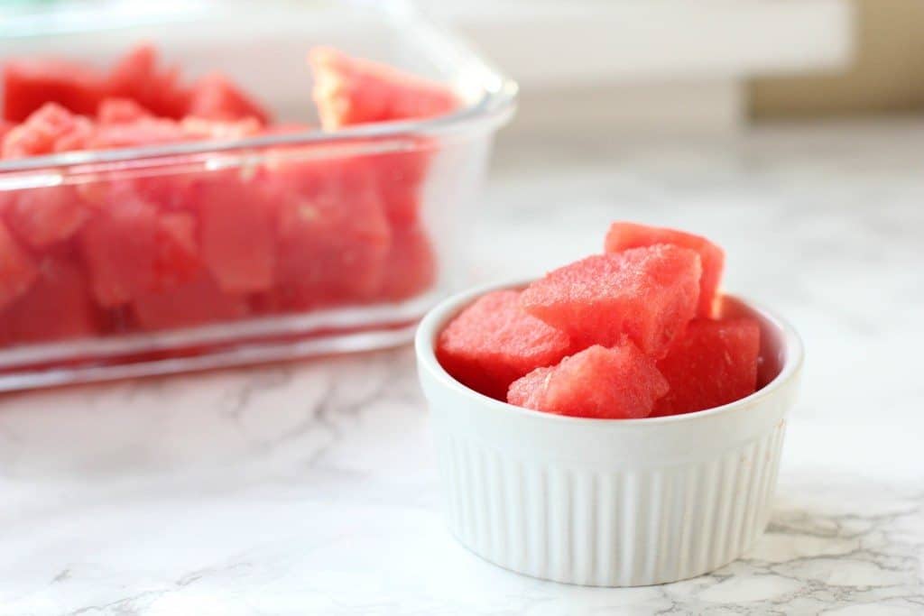 watermelon chunks in a white dish