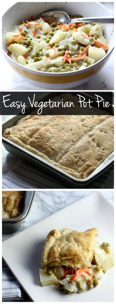 This easy vegetarian pot pie recipe is comfort food at it's finest! Creamy vegetables and a flaky crust make this dish a perfect vegetarian dinner!