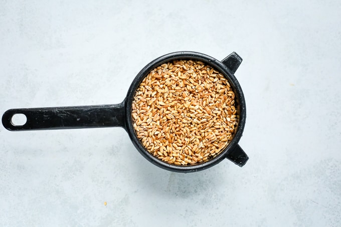 farro in a strainer