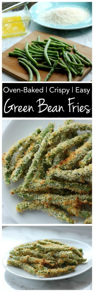 These crispy crunchy green bean fries are baked in the oven so they're low in fat! Perfect for a healthy side dish!