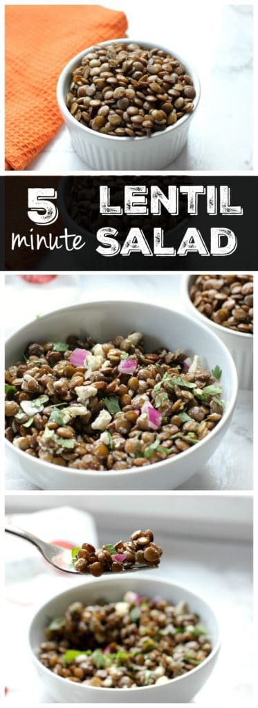 This lentil salad comes together in just a few minutes! It's vegetarian, gluten free, and a perfect healthy lunch or dinner!