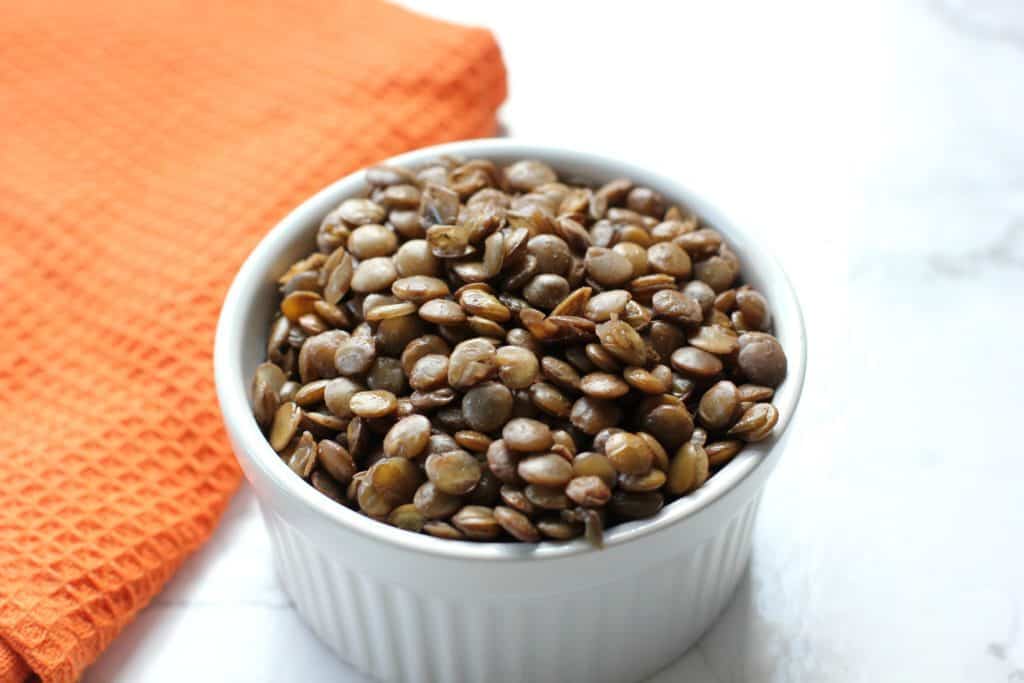 a bowl of cooked lentils