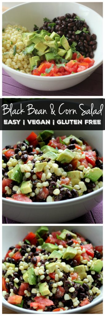 Looking for an easy salad recipe? This black bean and corn salad is filling and delicious! Plus it's gluten free and vegan. If you love avocado, you'll love this salad!