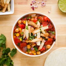 chickpea tortilla soup in a bowl
