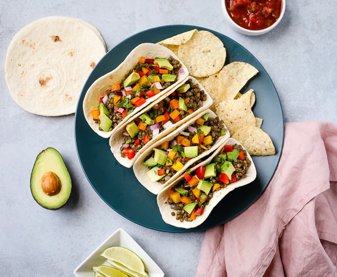 lentil tacos on a plate