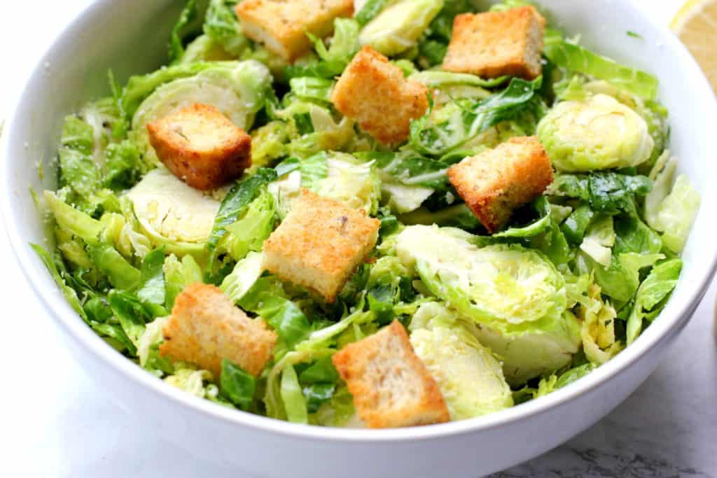 Caesar salad with brussles sprouts