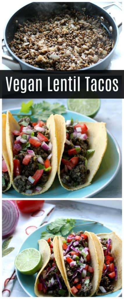These vegan lentil tacos are full of plant-based protein and easy to assemble. Top them with salsa or add your favorite taco toppings.