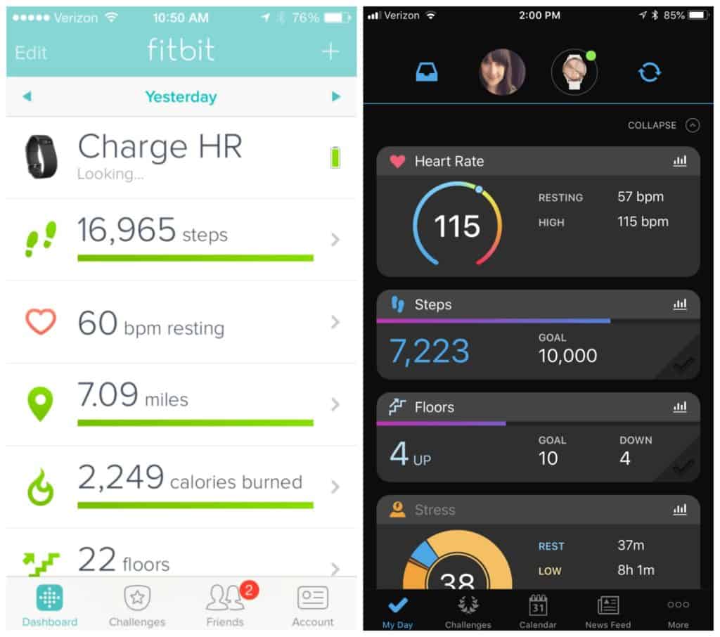 fitbit vs garmin interface