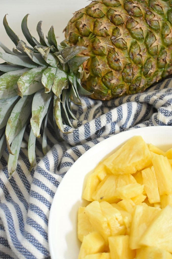 A pineapple on a plate, with Pineapple salsa