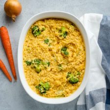 A close up of Broccoli and Rice