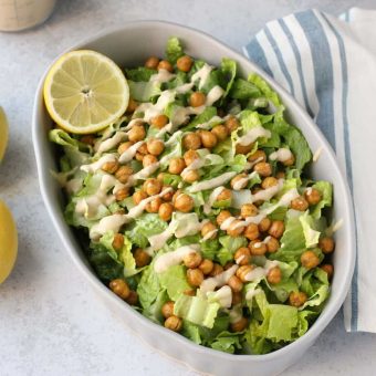 Vegan Caesar Salad with Crispy Chickpeas