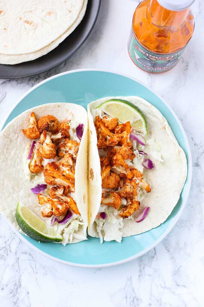 air fryer buffalo cauliflower tacos