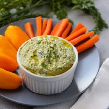 A plate of vegetables with Hummus