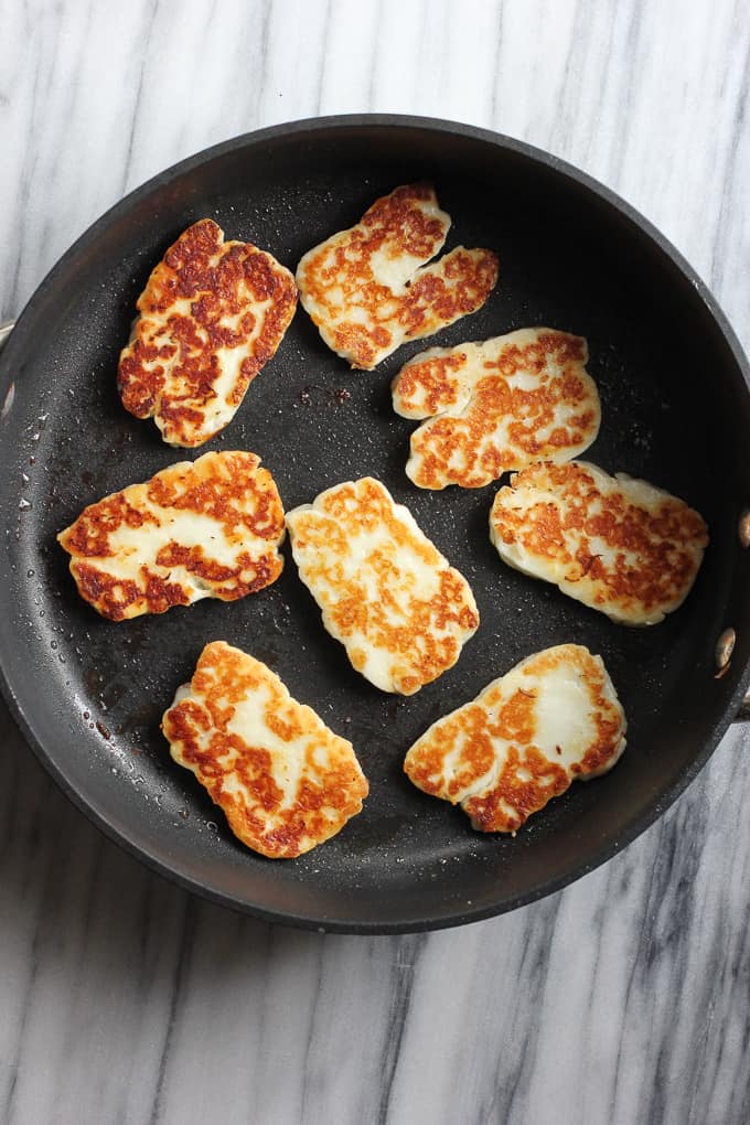 halloumi cheese in a pan