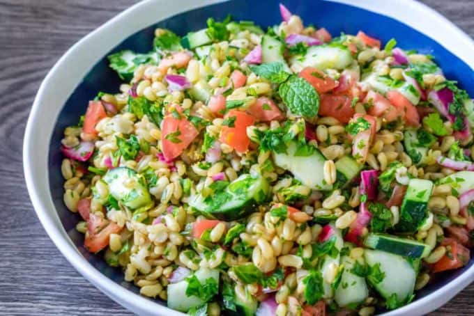 A bowl of Tomato and Tabbouleh