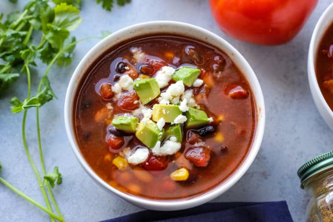 vegetarian taco soup in a bowl