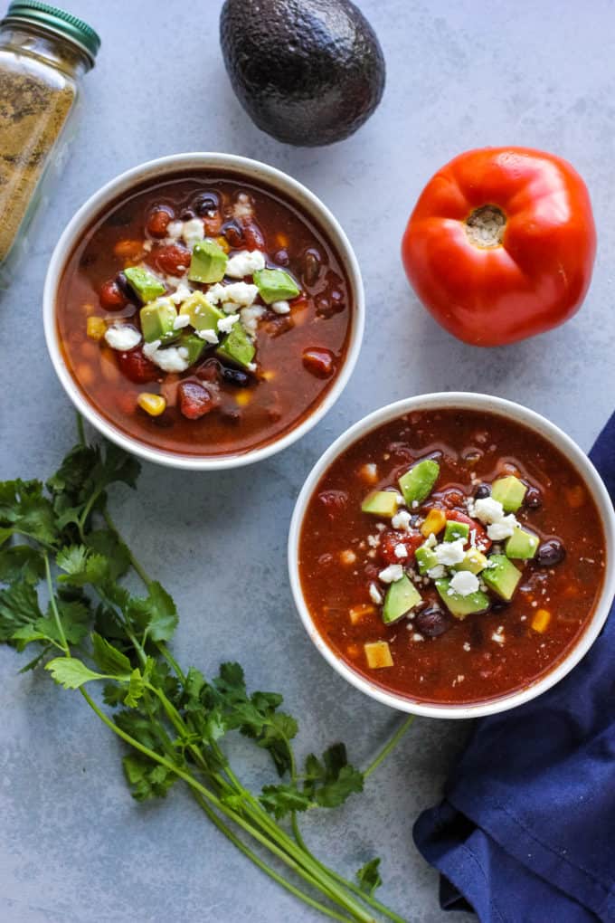two bowls of vegetarian taco soup