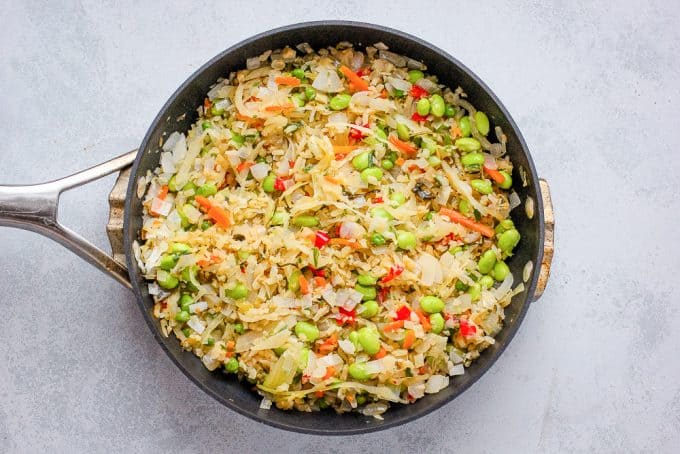 cauliflower rice in a skillet