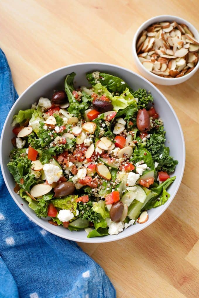 Modern greek salad in a bowl