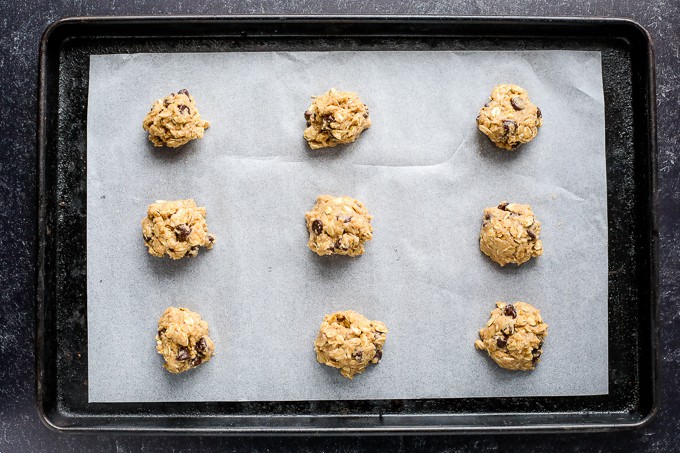 oatmeal cookie dough on a baking sheet