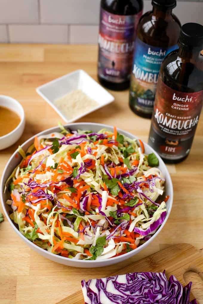 chopped salad and kombucha