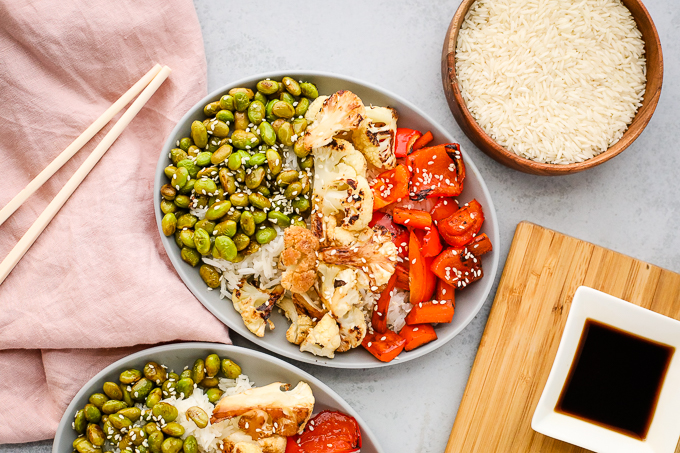 edamame and vegetables on a plate