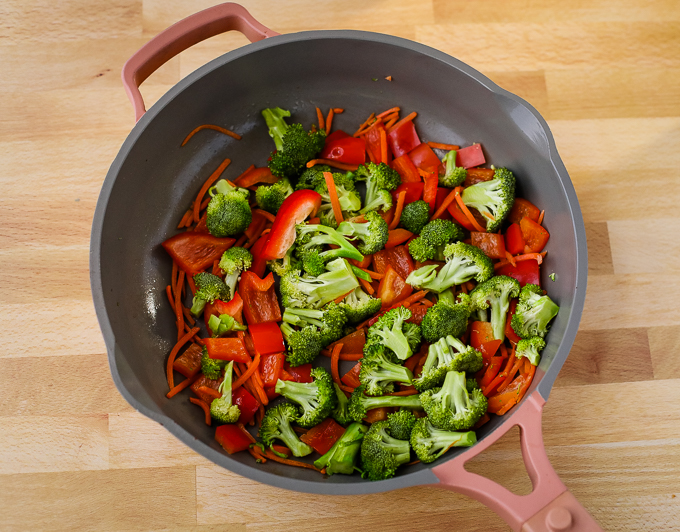 a pan of vegetables 