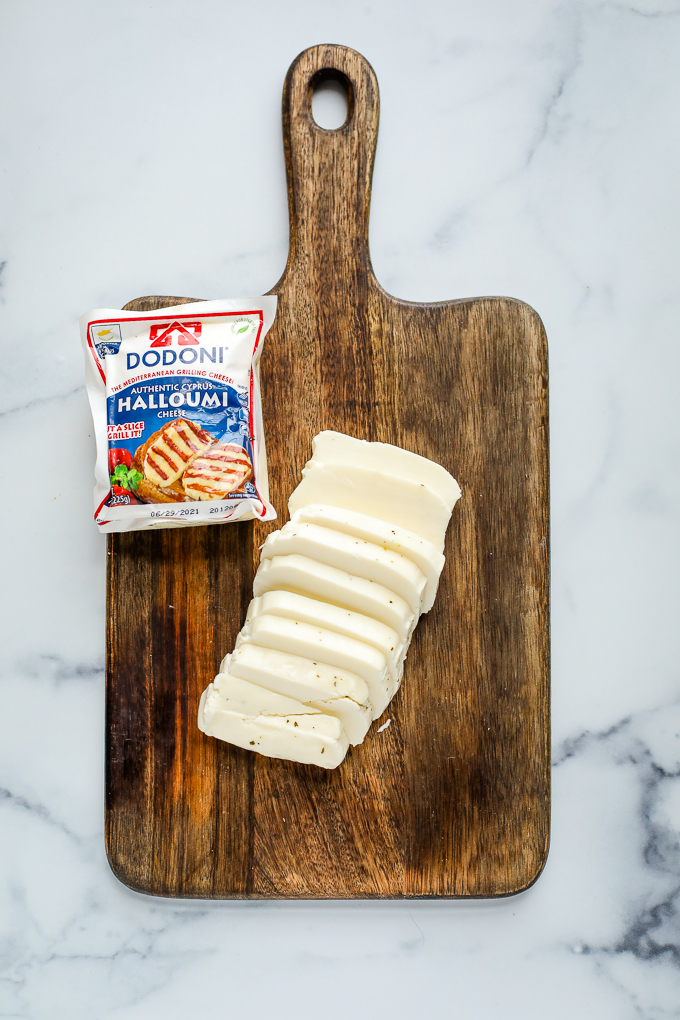 halloumi on a cutting board