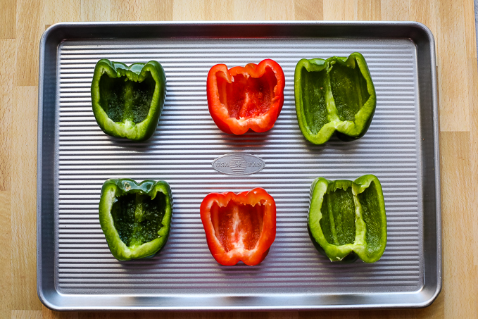 Peppers on a baking pan