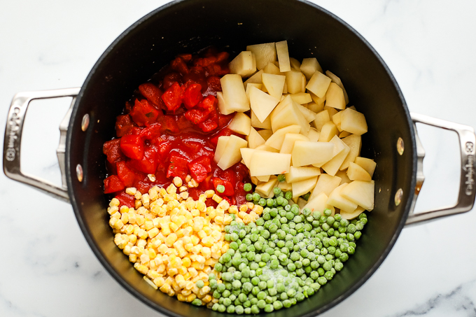 soup ingredients in a pot