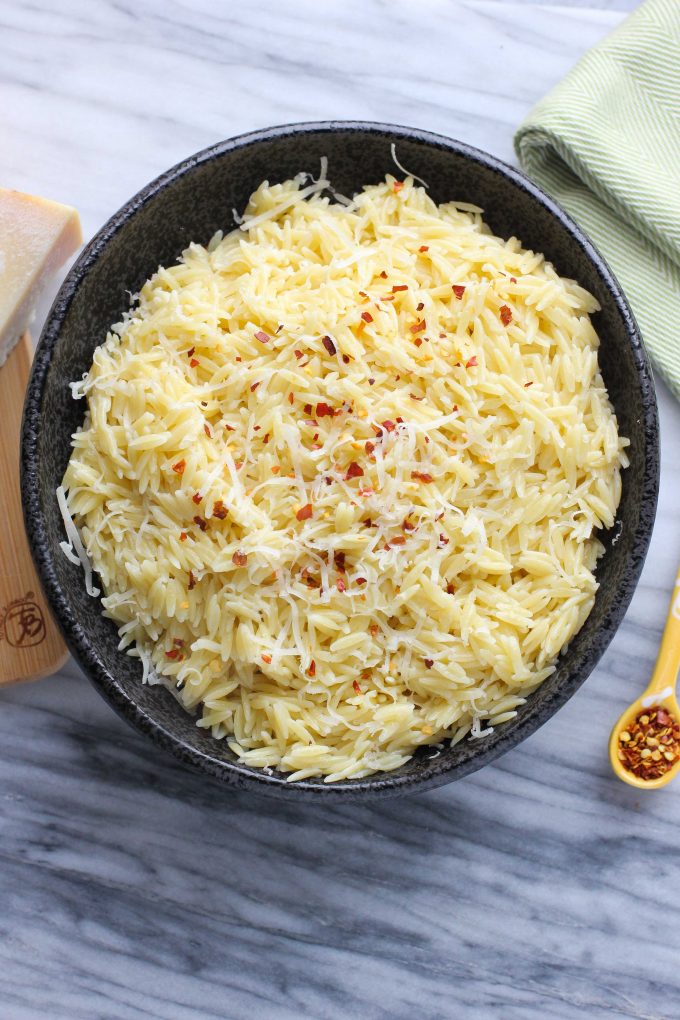 Parmesan orzo in a bowl