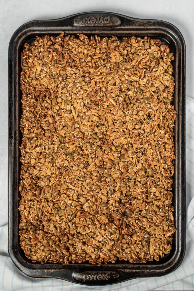 A pan filled with Savory granola
