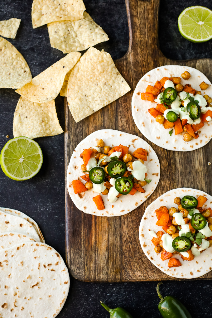 butternut squash tacos on a cutting board