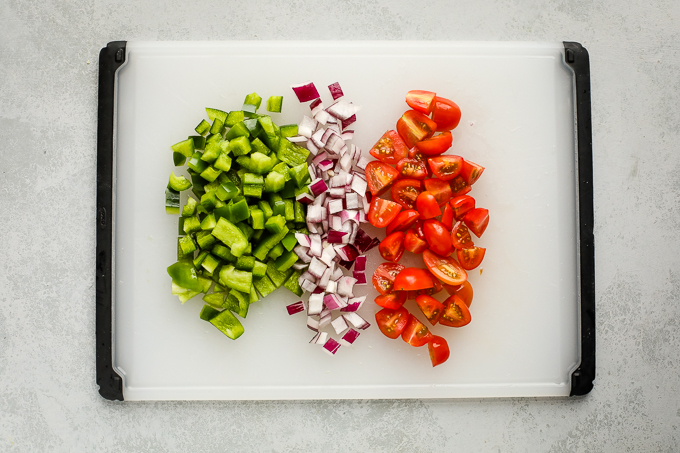 Chopped bell peppers and onions