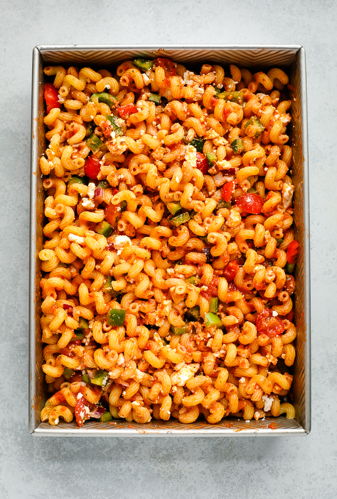 Baked Greek pasta in a pan