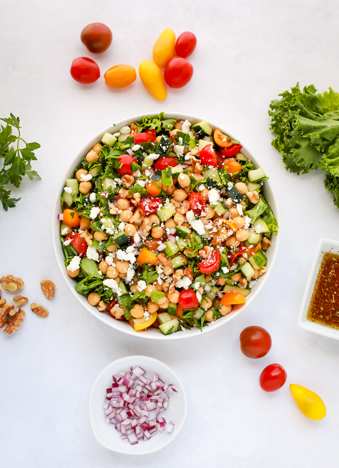 Chopped Mediterranean salad in a bowl